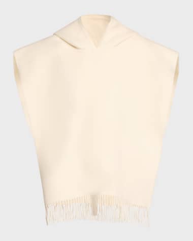 Brunello Cucinelli Double-Face Cashmere Hooded Poncho with Fringe