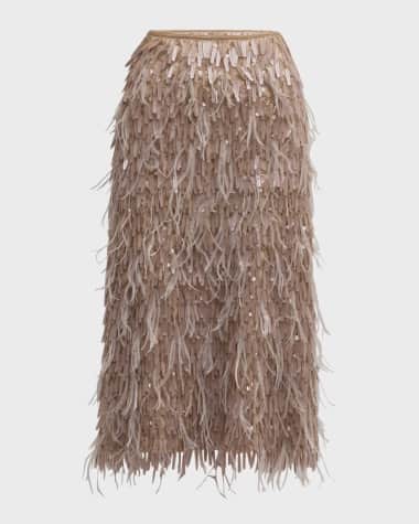 Brunello Cucinelli Chandelier Embroidered Crispy Silk Chiffon Midi Skirt