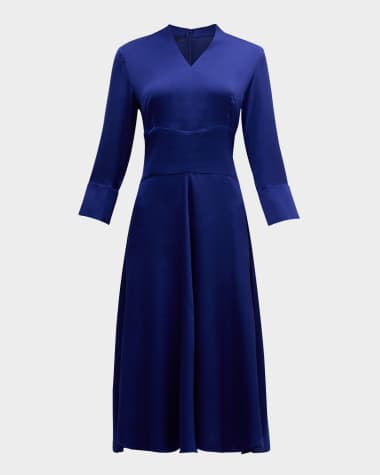 Misook Pleated Crepe De Chine Midi Dress
