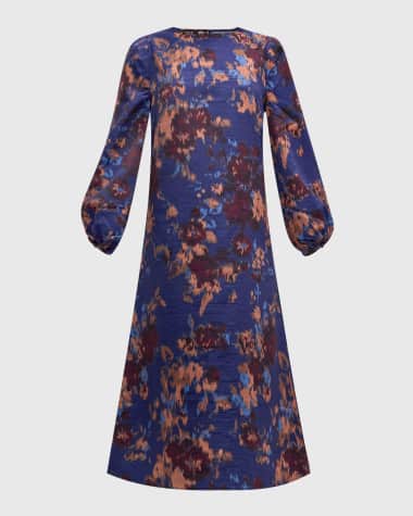 Misook Woven Floral-Print Midi Dress