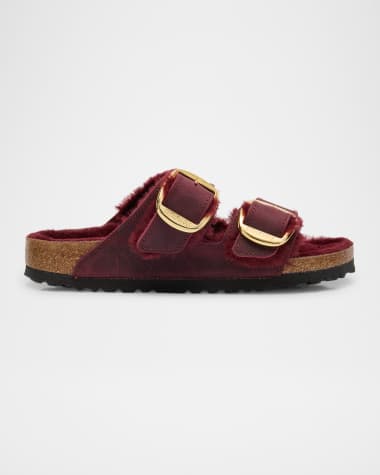 BIRKENSTOCK Arizona Leather Shearling Dual-Buckle Slide Sandals