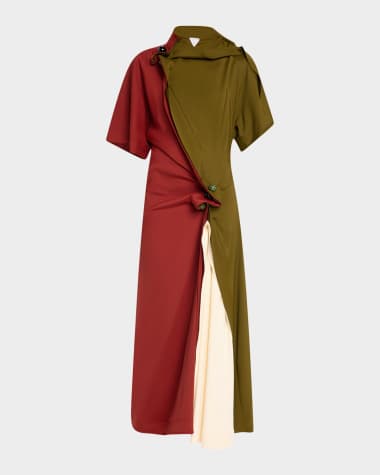 Bottega Veneta Colorblock Fluid Stretch Viscose Piercing Dress