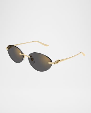 Cartier Panthère Rimless Metal Oval Sunglasses