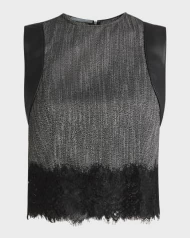 Alberta Ferretti Lace-Trim Sleeveless Crop Top