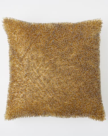 Global Views Golden Beaded Shag Pillow, 20" Square