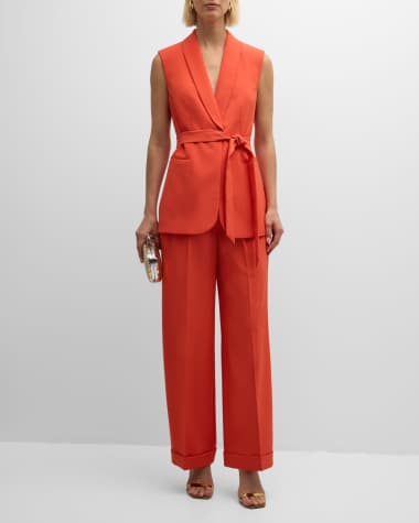 Elie Tahari The Jolene Belted Shawl-Collar Vest The Jolene Pleated Straight-Leg Pants