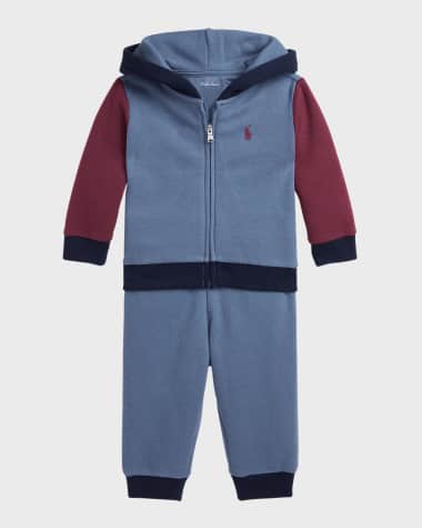 Ralph Lauren Boy's Two Toned 2-Piece Sweatsuit Set, Size 3M-24M