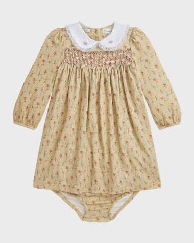 Ralph Lauren Girl's Micro-Floral Print Collared Dress W/ Bloomers, Size 3M-24M