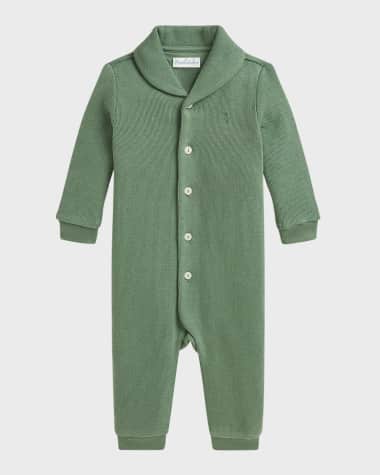 Ralph Lauren Boy's Shawl Collared Embroidered Coverall, Size 3M-12M