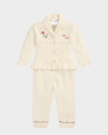 Ralph Lauren Childrenswear Girl's Floral Intarsia Two-Piece Set, Size 3M-24M