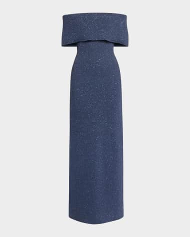 Lela Rose Paillette Knit Off-The-Shoulder Gown