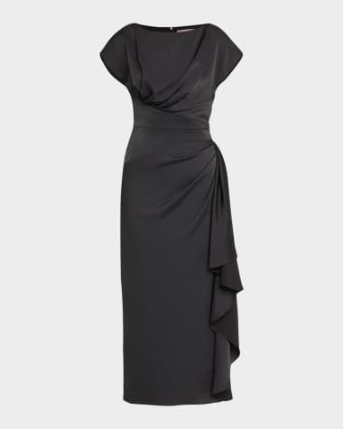 Lela Rose Florence Draped Short-Sleeve Midi Dress