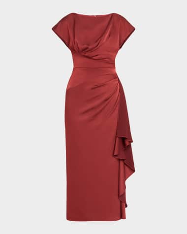 Lela Rose Florence Draped Short-Sleeve Midi Dress