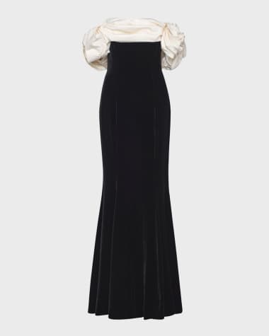 Rachel Gilbert Virgo Scrunched Off-Shoulder Gown