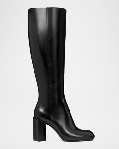 Tory Burch Twisted Block-Heel Leather Knee Boots