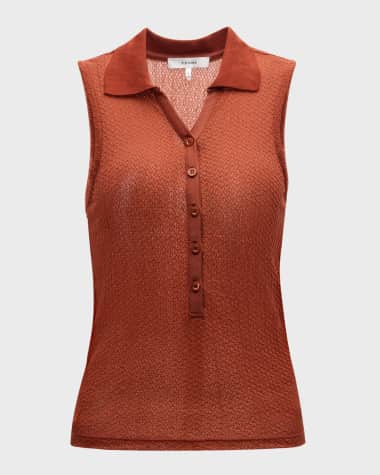 FRAME Mesh Lace Sleeveless Polo Top