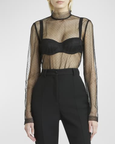 Dolce&Gabbana Mock-Neck Fishnet Mesh Blouse