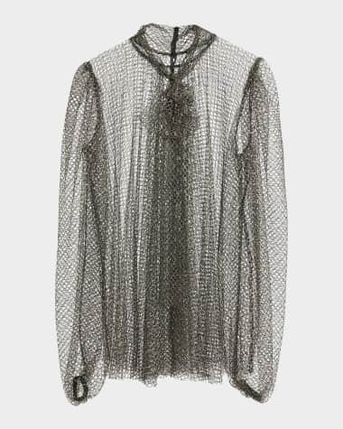 Dolce&Gabbana Metallic Fishnet Bow-Neck Shirt