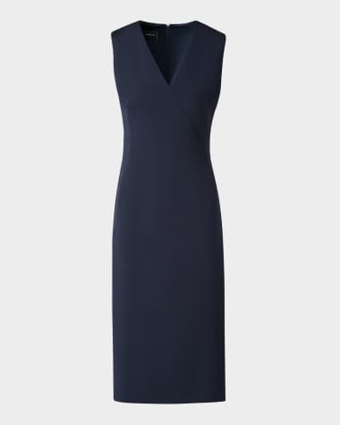 Akris V-Neck Sleeveless Silk Slit Dress