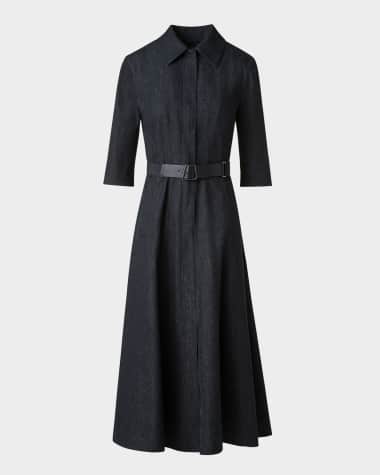 Akris Belted Zip-Front Denim Midi Shirtdress