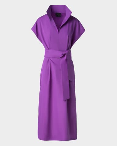 Akris Short-Sleeve Belted Midi Shirtdress