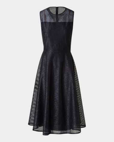 Akris Embroidered Mesh Sleeveless Flare Dress