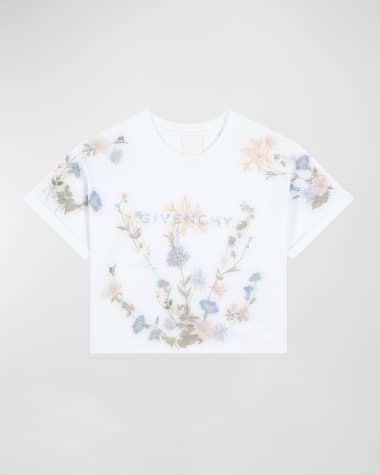 Givenchy Girl's Floral Logo-Print T-Shirt, Size 4-6 Girl's Floral Logo-Print T-Shirt, Size 8-14