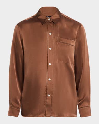 Rails Oak Silk Charmeuse Button-Front Shirt