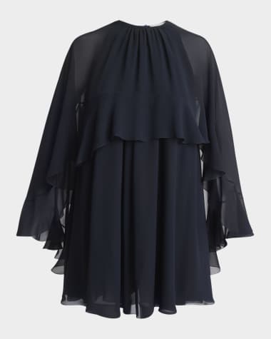Chloe Ruffled Three-Quarter Sleeve Silk Georgette Mini Dress