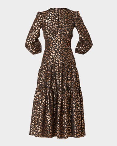 Shoshanna Alina Tiered Cutout Metallic Midi Dress