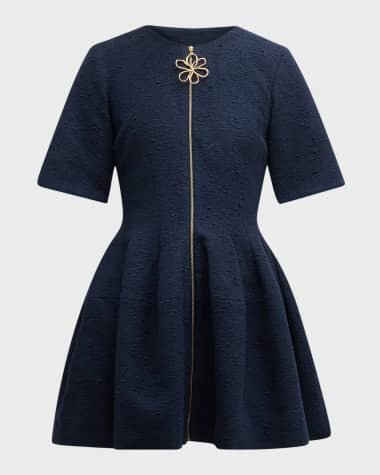 Oscar de la Renta Zip Front Wool Tweed Mini Dress