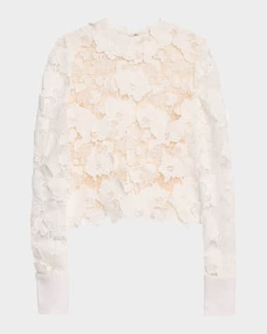 Oscar de la Renta Guipure Lace Long Sleeve Blouse