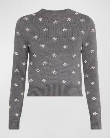 Oscar de la Renta Pearl Cabochon Wool Pullover