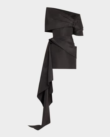Oscar de la Renta Draped Mini Cocktail Dress With Draped Stole