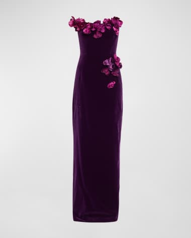 Oscar de la Renta Strapless Satin Orchid Velvet Gown