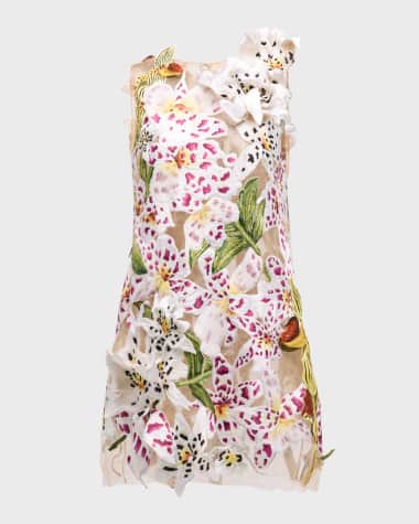 Oscar de la Renta Orchid Threadwork Mini Shift Dress