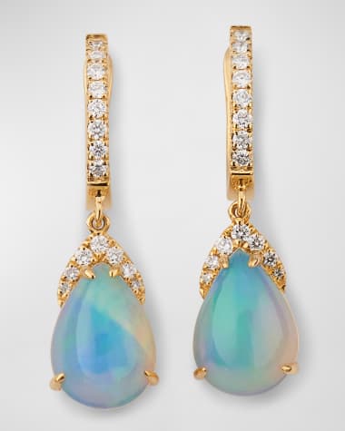 David Kord 18K Yellow Gold Pear Shaped Opal Earrings, 11x8mm