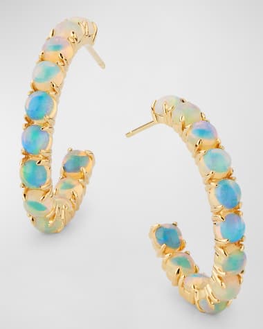 David Kord 18K Gold Round Opal Earrings, 4mm