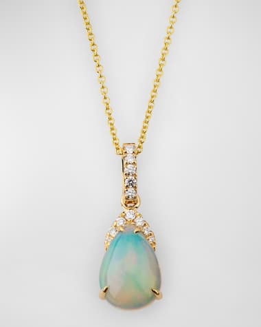 David Kord 18K Yellow Gold Pear Shape Opal Necklace, 11x8mm