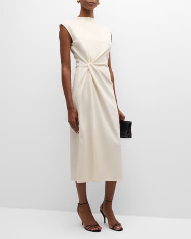 Tanya Taylor Robinella Knotted Cap-Sleeve Midi Dress