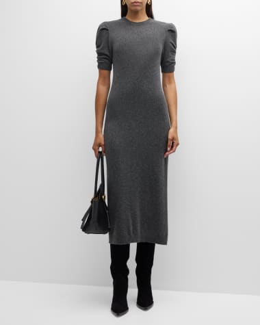 FRAME Cashmere Ruched-Sleeve Dress