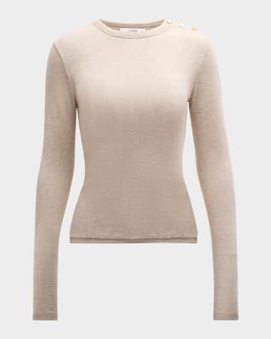 FRAME Long-Sleeve Ribbed Button Tee