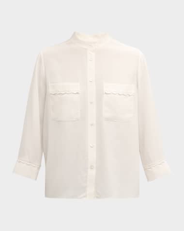 FRAME Scallop-Trim Silk Shirt
