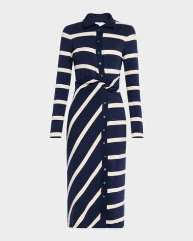 Tanya Taylor Ellicot Stripe Asymmetric Buttoned Midi Dress