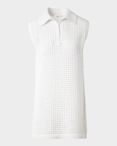Akris punto Long Chunky Mesh Knit Polo Top