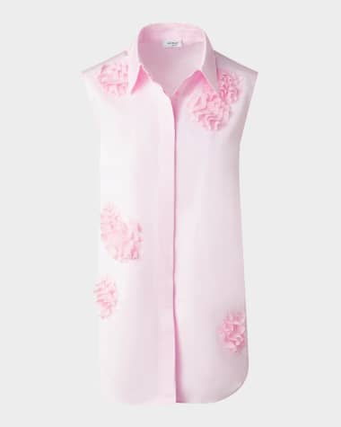 Akris punto 3D Carnation Applique Sleeveless Button-Down Blouse