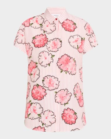 Akris punto Carnation Striped Cap-Sleeve Kimono Blouse