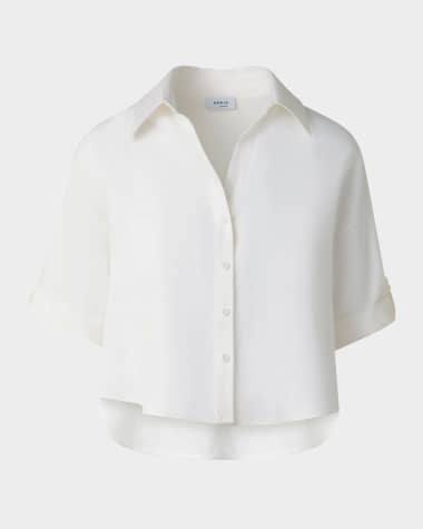 Akris punto Short-Sleeve High-Low Button-Down Blouse