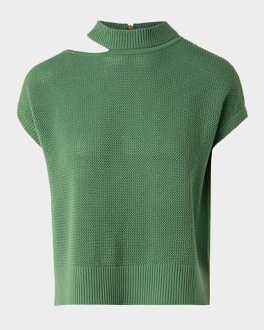 Akris punto Slash Cutout Short-Sleeve Cool Wool Mesh Knit Sweater