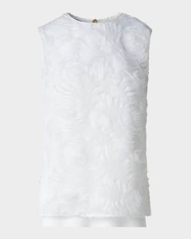 Akris punto 3D Carnation Tulle Embroidery Sleeveless Blouse